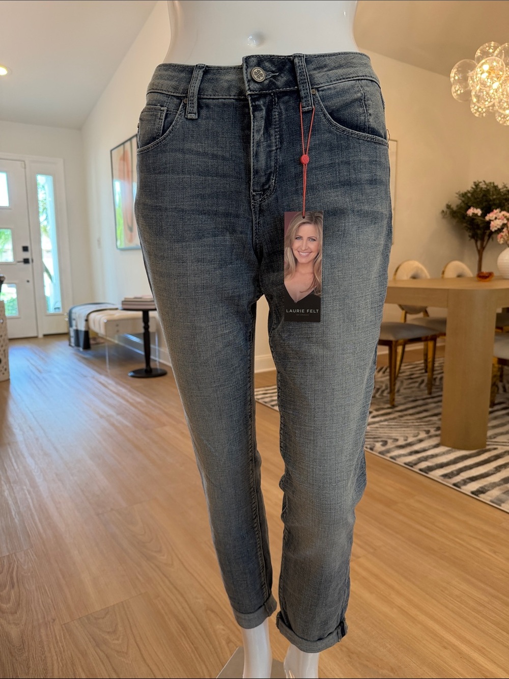 Laurie Felt Washed Denim Boyfriend Cropped Slim Jeans